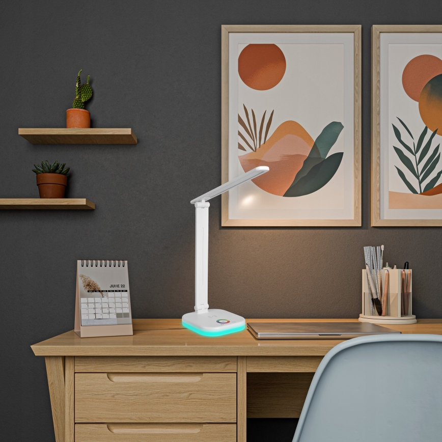 LED RGBW prigušiva stona lampa sa bežičnim punjenjem LED/7W/5V USB bela