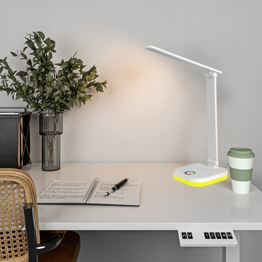 LED RGBW prigušiva stona lampa sa bežičnim punjenjem LED/7W/5V USB bela