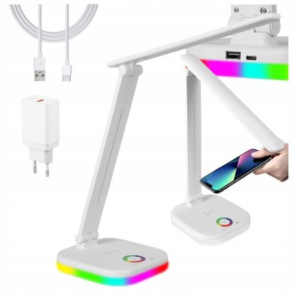 LED RGBW prigušiva stona lampa sa bežičnim punjenjem LED/7W/5V USB bela