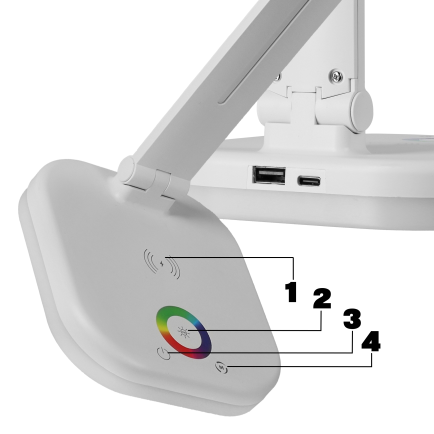 LED RGBW prigušiva stona lampa sa bežičnim punjenjem LED/7W/5V USB bela