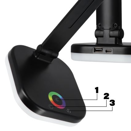 LED RGBW prigušiva stona lampa sa bežičnim punjenjem LED/7W/5V USB crna