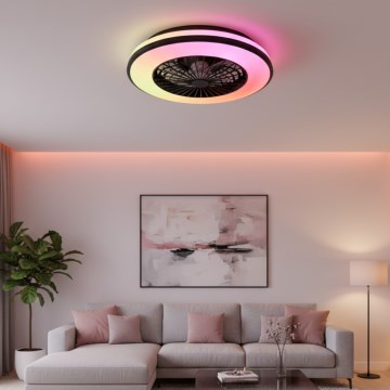 LED RGBW prigušiva stropna lampa sa ventilatorom VENTELUX LED/48W/230V 3000/4000/6500K preč. 48,5 cm, crna + daljinski upravljač