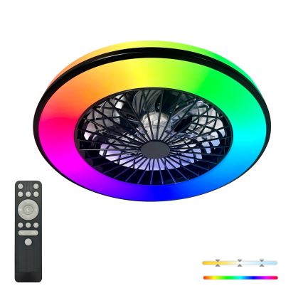 LED RGBW prigušiva stropna lampa sa ventilatorom VENTELUX LED/48W/230V 3000/4000/6500K preč. 48,5 cm, crna + daljinski upravljač