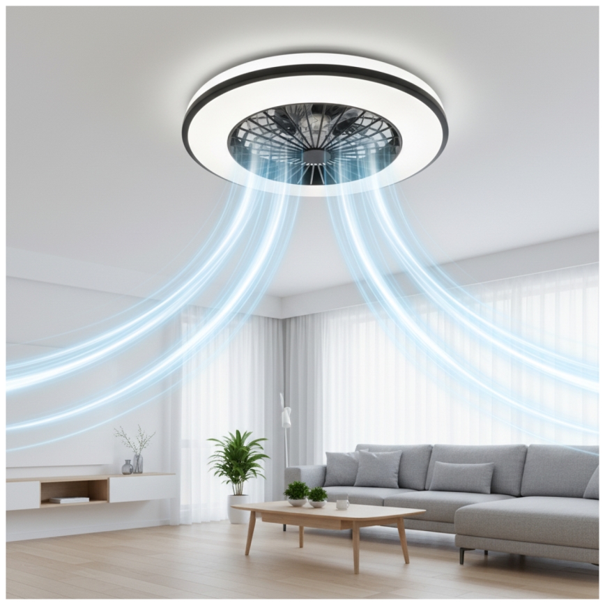 LED RGBW prigušiva stropna lampa sa ventilatorom VENTELUX LED/48W/230V 3000/4000/6500K preč. 48,5 cm, crna + daljinski upravljač
