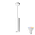 LED RGBW prigušiva viseća lampa za kupatilo na sajli TURYN 1xGU10/4,8W/230V 3000K IP44 bela + daljinski upravljač