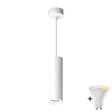 LED RGBW prigušiva viseća lampa za kupatilo na sajli TURYN 1xGU10/6W/230V 3000K IP44 bela + daljinski upravljač