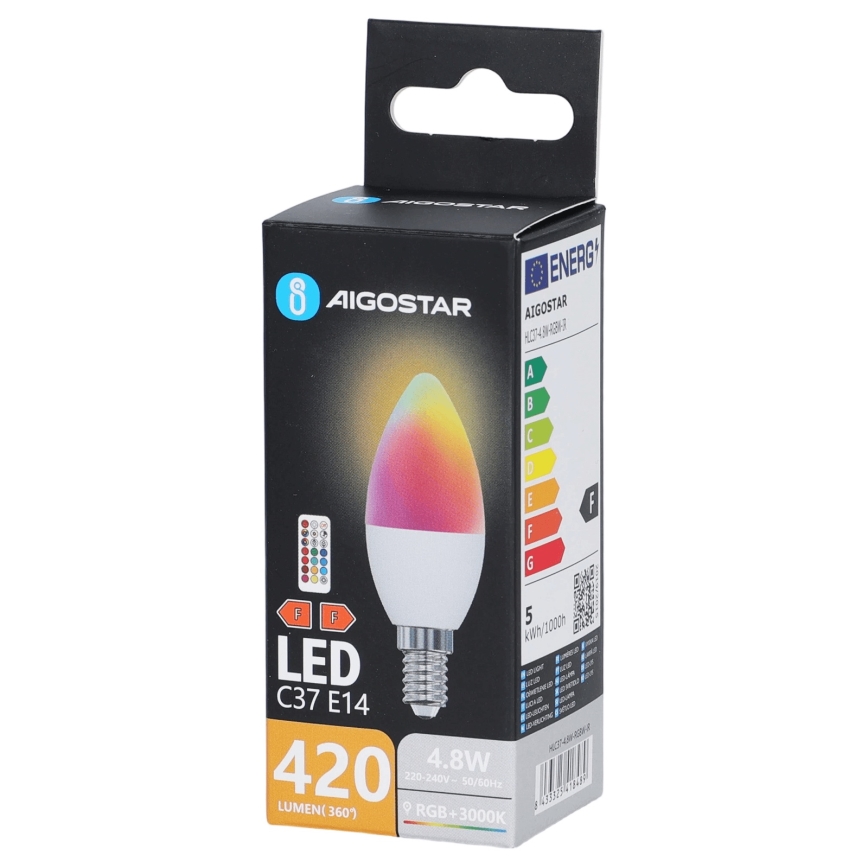 LED RGBW sijalica C37 E14/4,8W/230V 3000K + daljinski upravljač - Aigostar