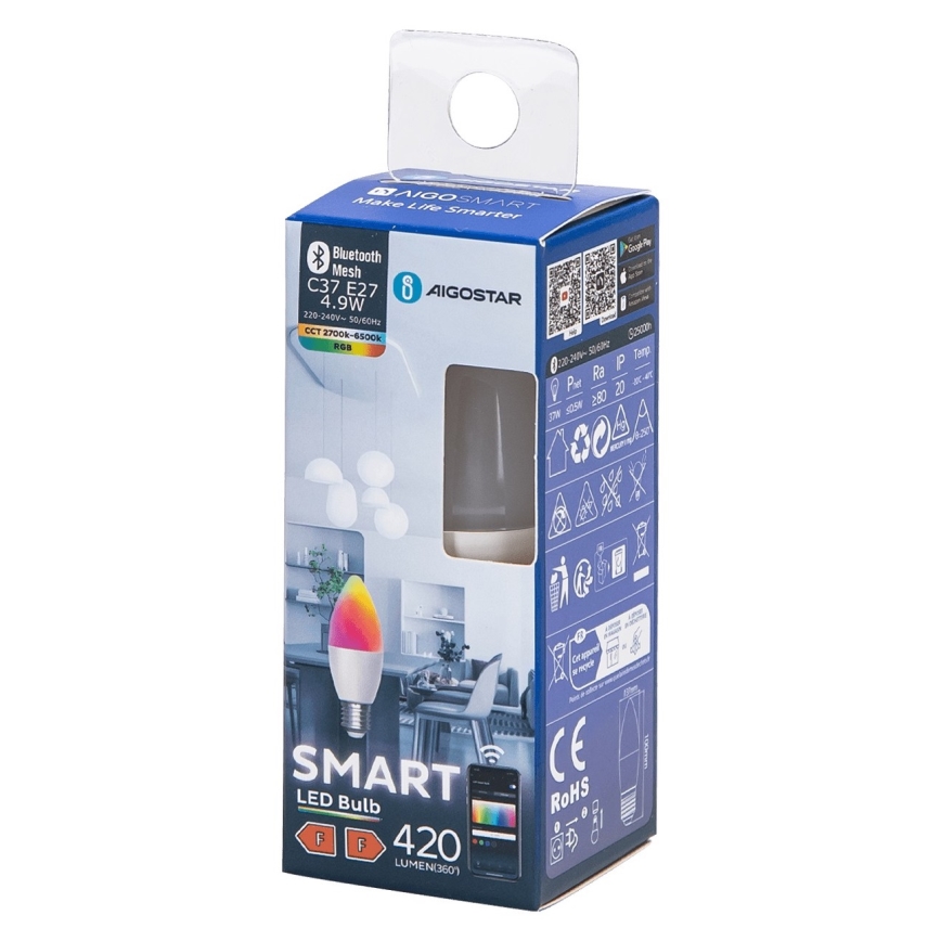 LED RGBW prigušiva sijalica C37 E27/4,9W/230V 2700-6500K - Aigostar