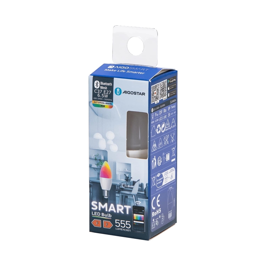 LED RGBW prigušiva sijalica C37 E27/6,5W/230V 2700-6500K - Aigostar