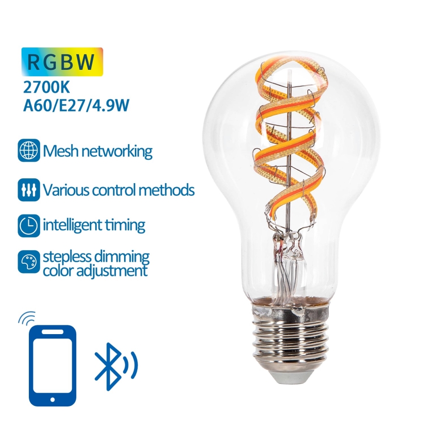 LED RGBW prigušiva sijalica FILAMENT MESH Smart A60 E27/4,9W/230V 2700K - Aigostar