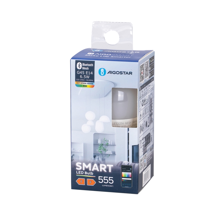 LED RGBW prigušiva sijalica G45 E14/6,5W/230V 2700-6500K - Aigostar