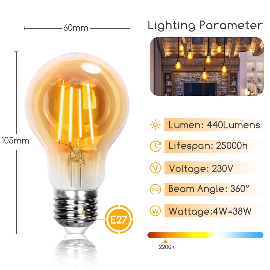 LED sijalica A60 E27/4W/230V 2200K - Aigostar