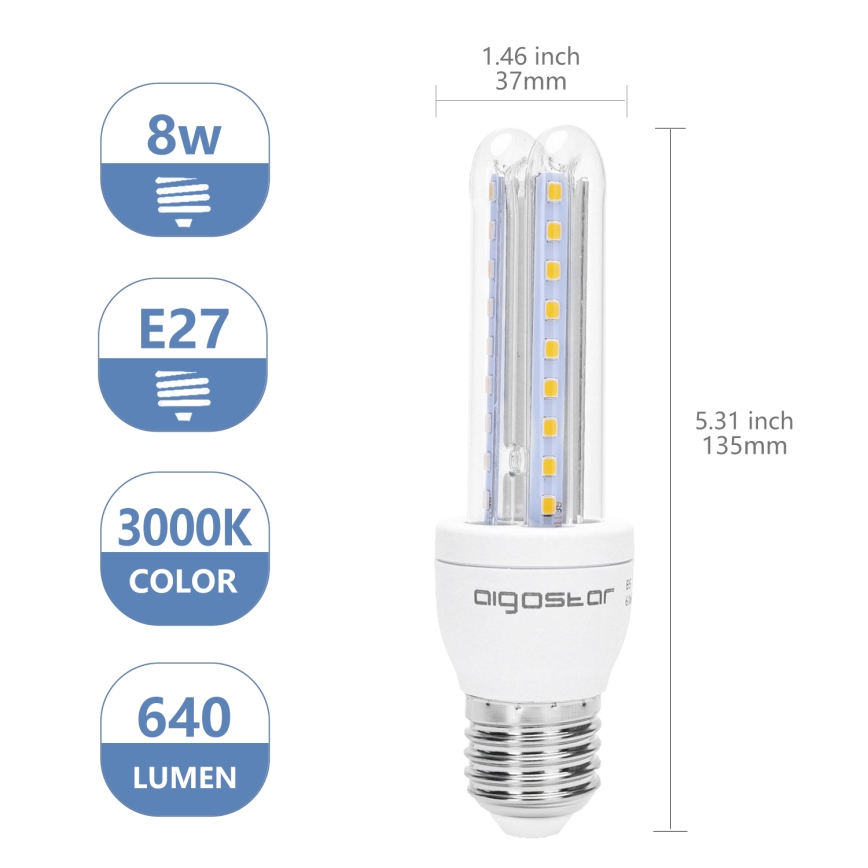 LED sijalica B5 E27/8W/230V 3000K - Aigostar