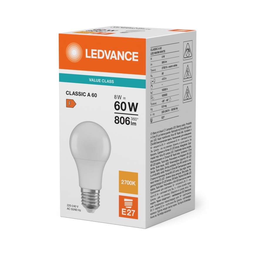 LED sijalica CLASSIC A60 E27/8W/230V 2700K - Ledvance