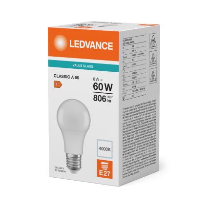LED sijalica CLASSIC A60 E27/8W/230V 4000K - Ledvance