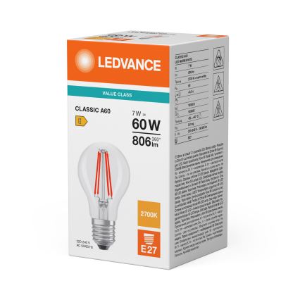 LED sijalica CLASSIC FILAMENT A60 E27/7W/230V 2700K - Ledvance