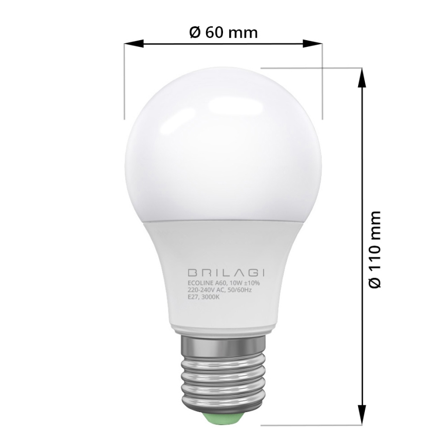 LED sijalica ECOLINE A60 E27/10W/230V 3000K CRI 92 - Brilagi