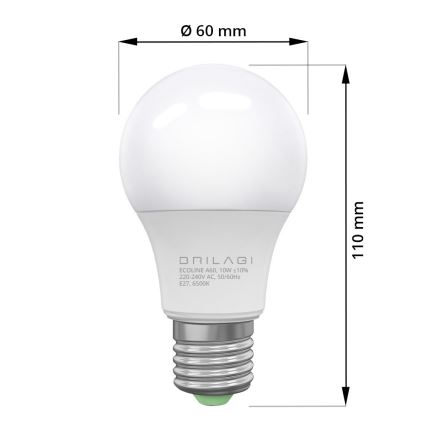 LED sijalica ECOLINE A60 E27/10W/230V 6500K - Brilagi