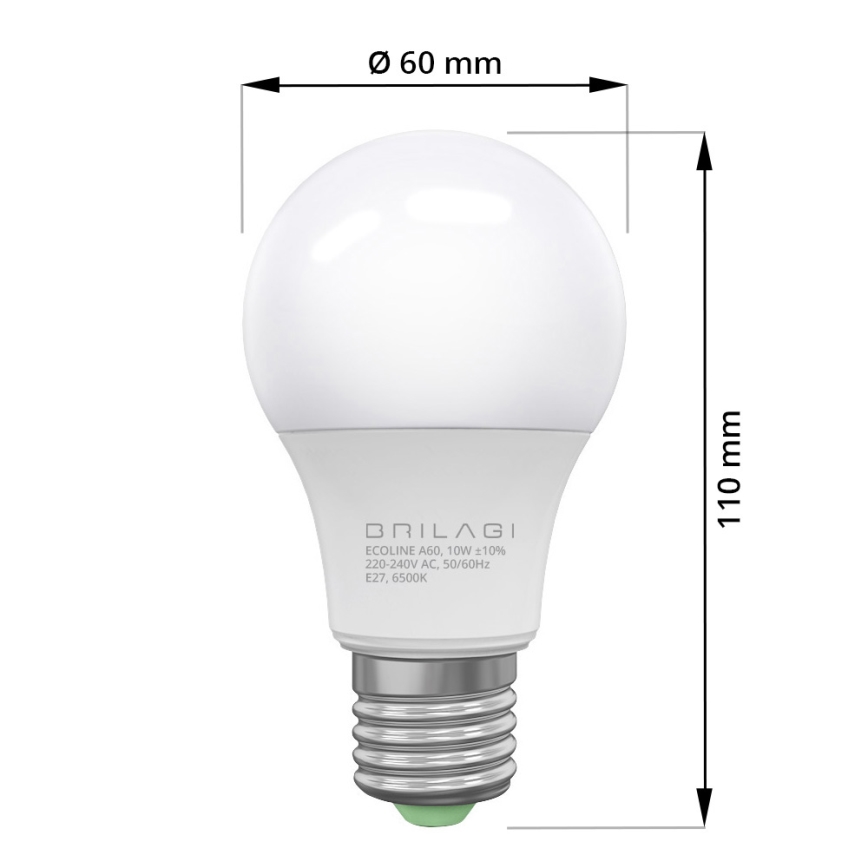 LED sijalica ECOLINE A60 E27/10W/230V 6500K - Brilagi