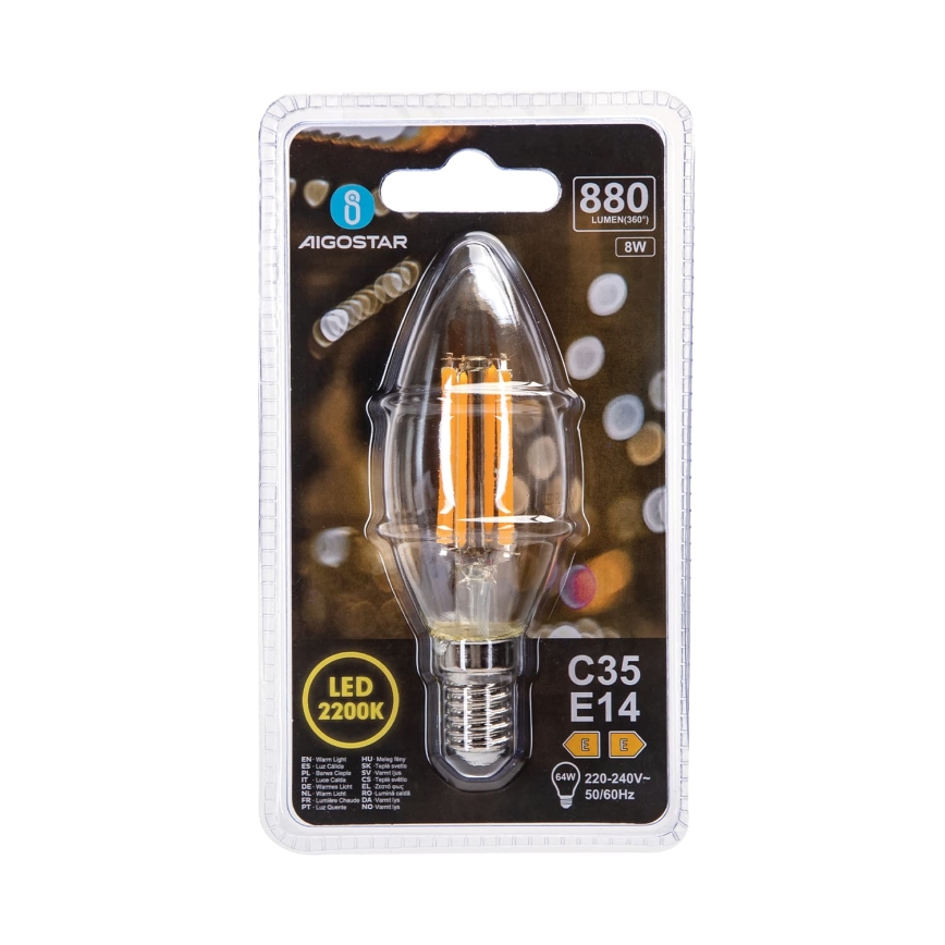 LED sijalica FILAMENT C35 E14/8W/230V 2200K - Aigostar