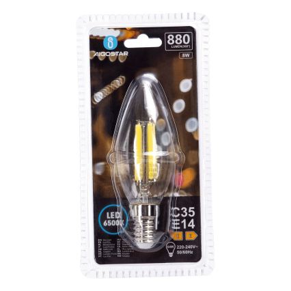 LED sijalica FILAMENT C35 E14/8W/230V 6500K - Aigostar