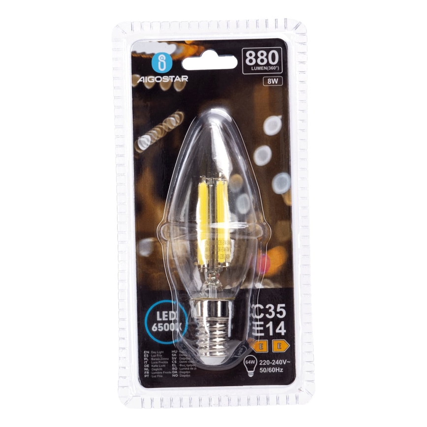 LED sijalica FILAMENT C35 E14/8W/230V 6500K - Aigostar