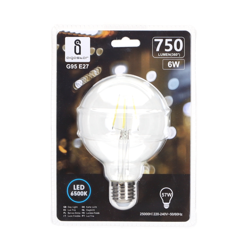 LED sijalica FILAMENT G95 E27/6W/230V 6500K - Aigostar