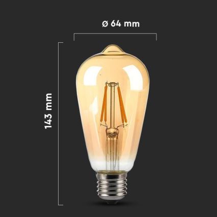 LED sijalica FILAMENT JANTARNA ST64 E27/8W/230V 2200K