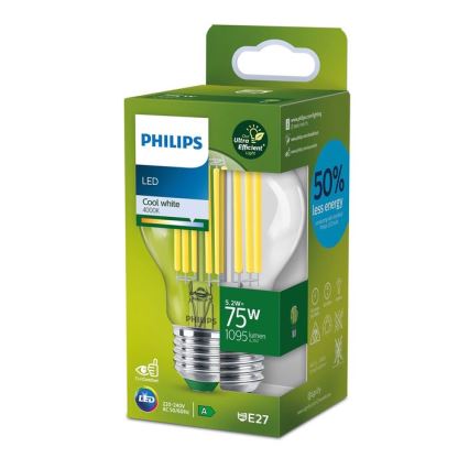 LED sijalica FILAMENT Philips A60 E27/5,2W/230V 4000K