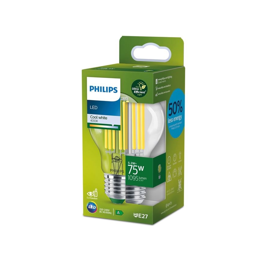 LED sijalica FILAMENT Philips A60 E27/5,2W/230V 4000K