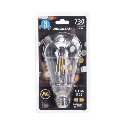 LED sijalica FILAMENT ST64 E27/6W/230V 2700K - Aigostar
