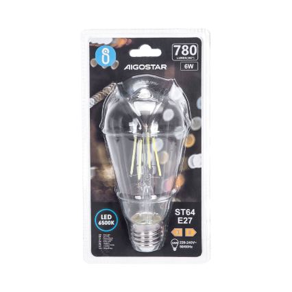 LED sijalica FILAMENT ST64 E27/6W/230V 6500K - Aigostar