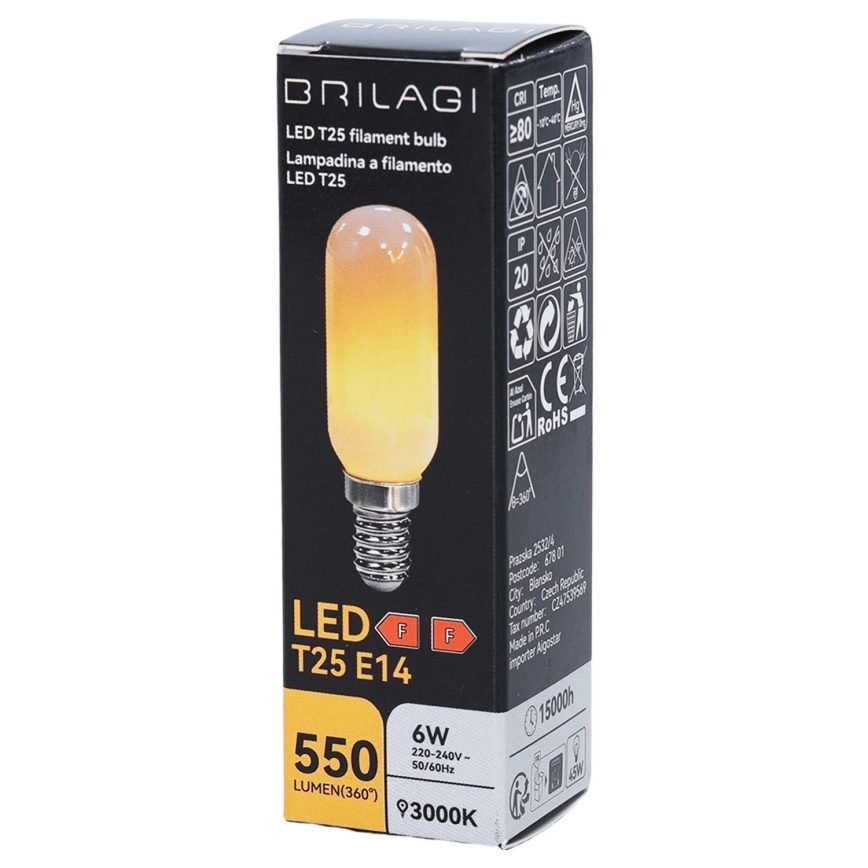 LED sijalica FILAMENT T25 E14/6W/230V 3000K - BRILAGI