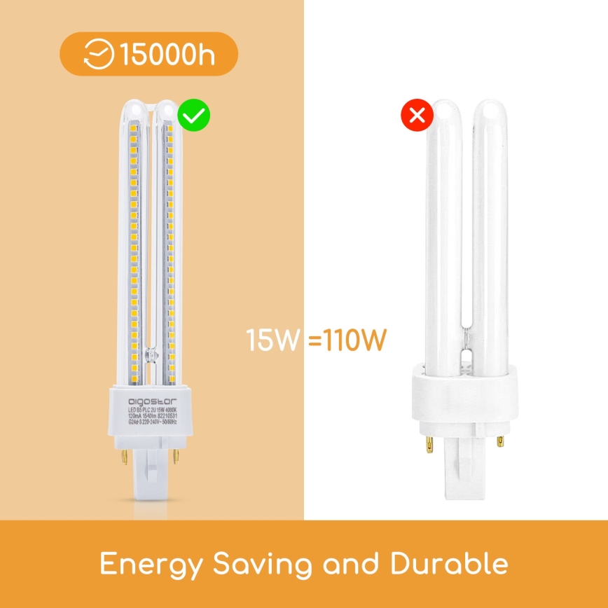 LED sijalica G24D-3/15W/230V 4000K - Aigostar