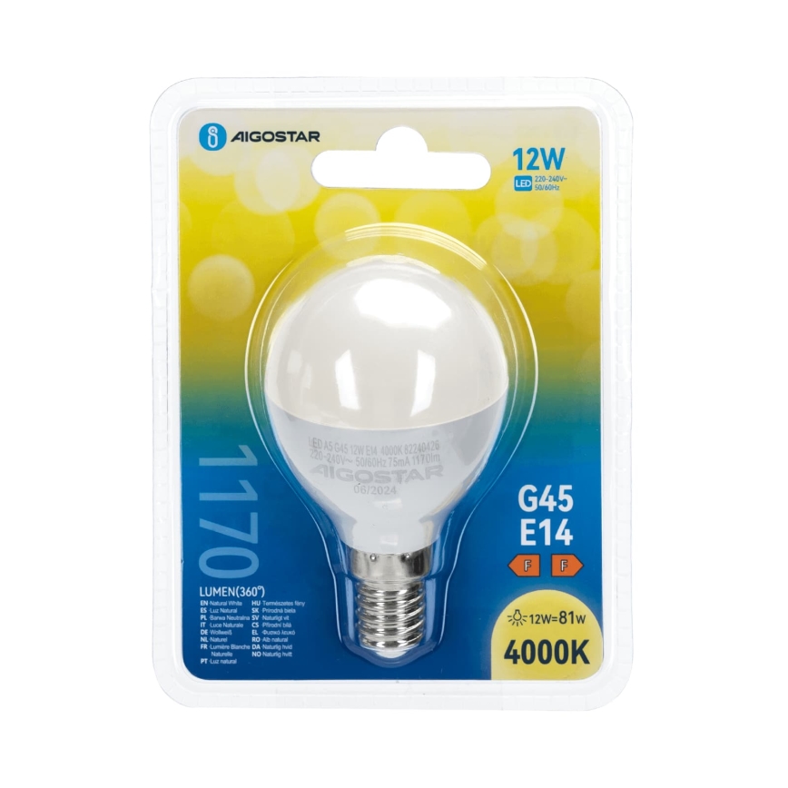 LED sijalica G45 E14/12W/230V 4000K - Aigostar