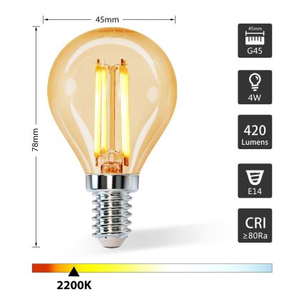 LED sijalica G45 E14/4W/230V 2200K - Aigostar
