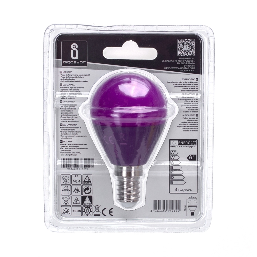 LED sijalica G45 E14/4W/230V ljubičasta - Aigostar