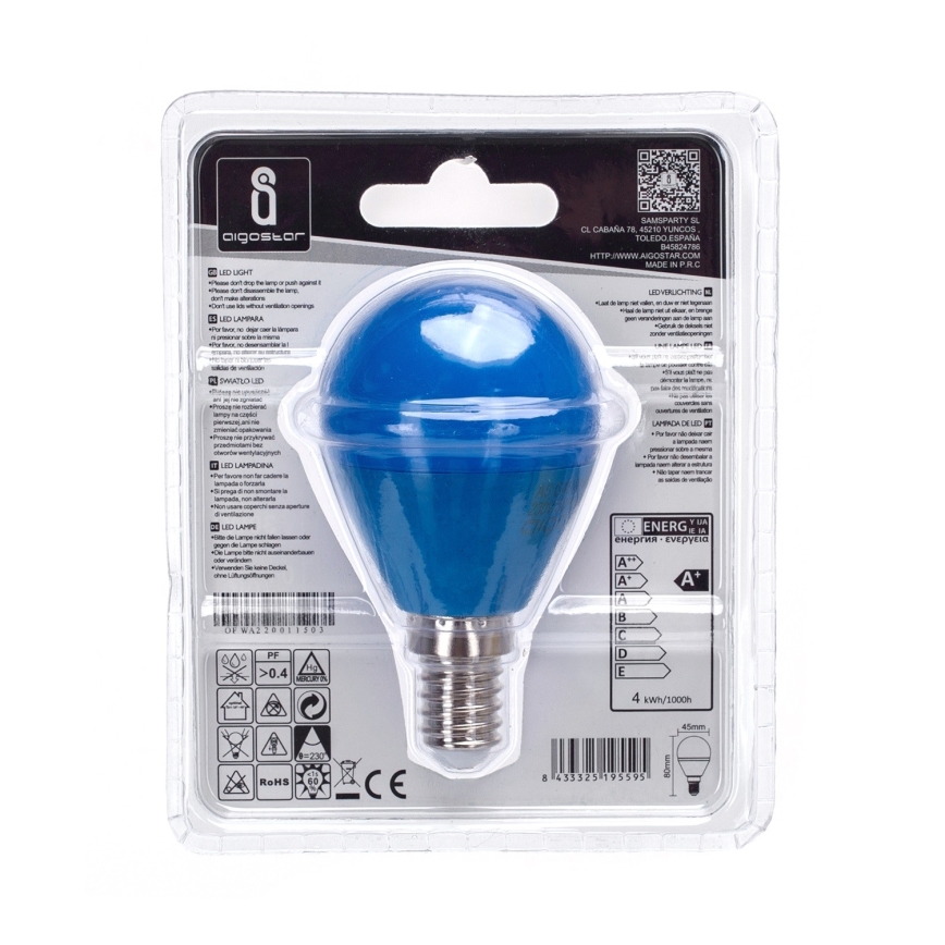 LED sijalica G45 E14/4W/230V plava - Aigostar