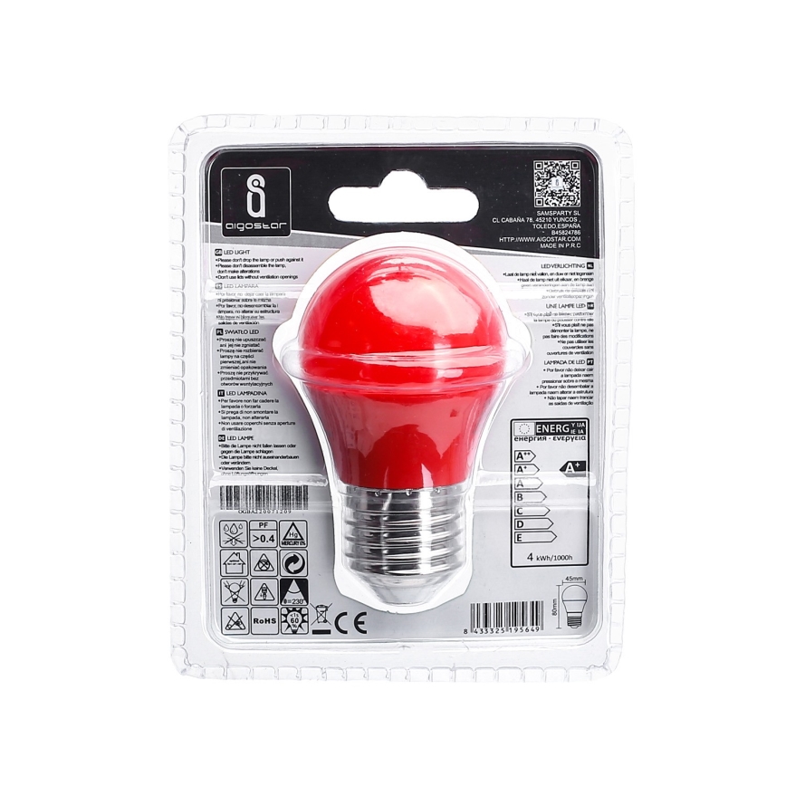 LED sijalica G45 E27/4W/230V crvena - Aigostar