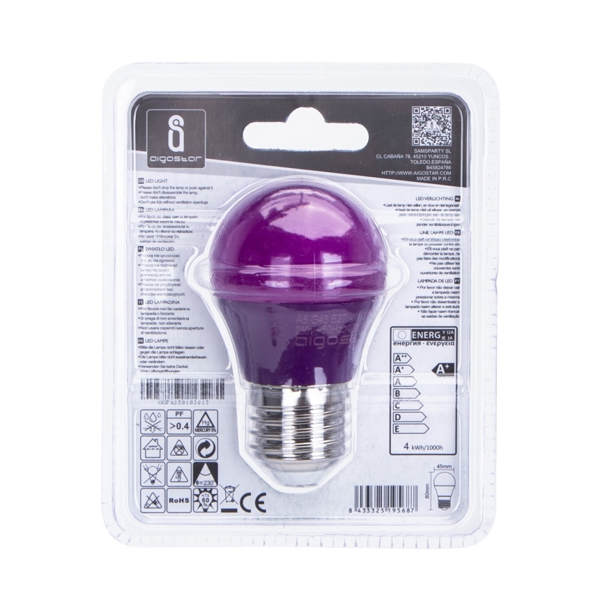 LED sijalica G45 E27/4W/230V ljubičasta - Aigostar