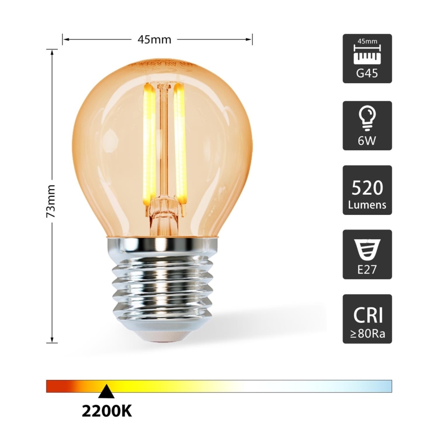 LED sijalica G45 E27/6W/230V 2200K - Aigostar