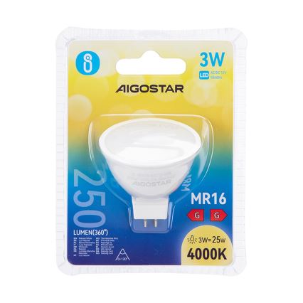 LED sijalica MR16 GU5,3/3W/12V 4000K - Aigostar