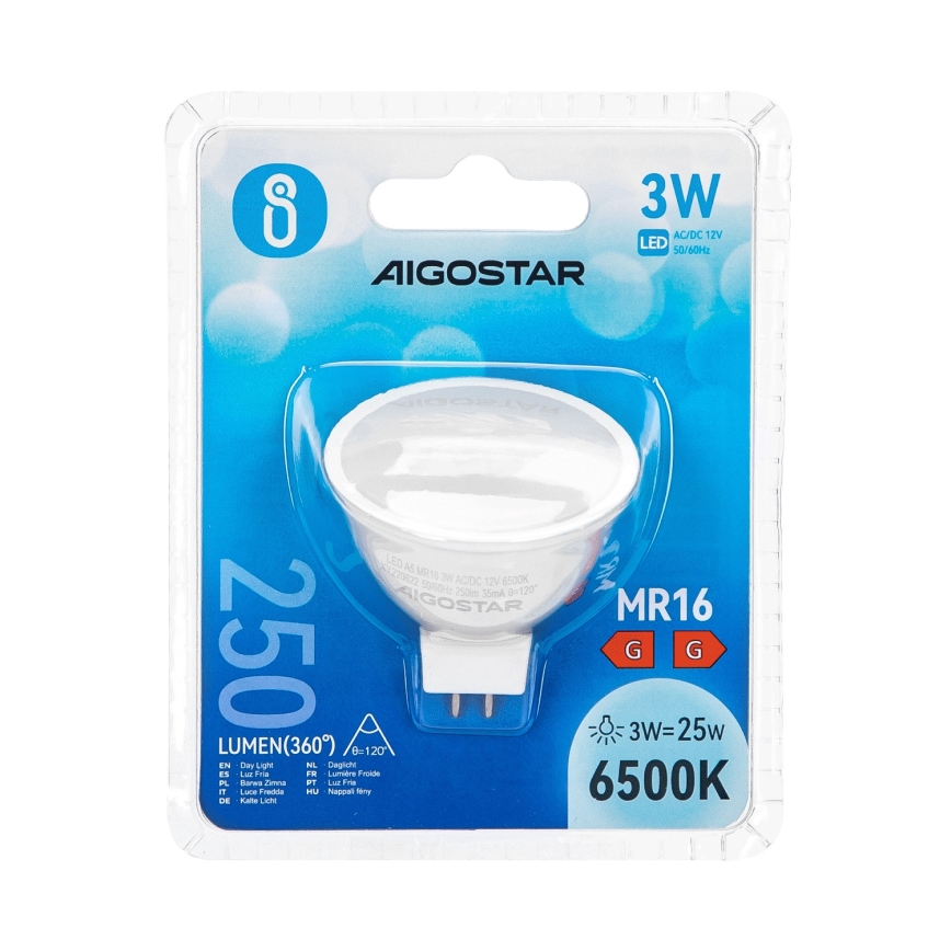 LED sijalica MR16 GU5,3/3W/12V 6500K - Aigostar