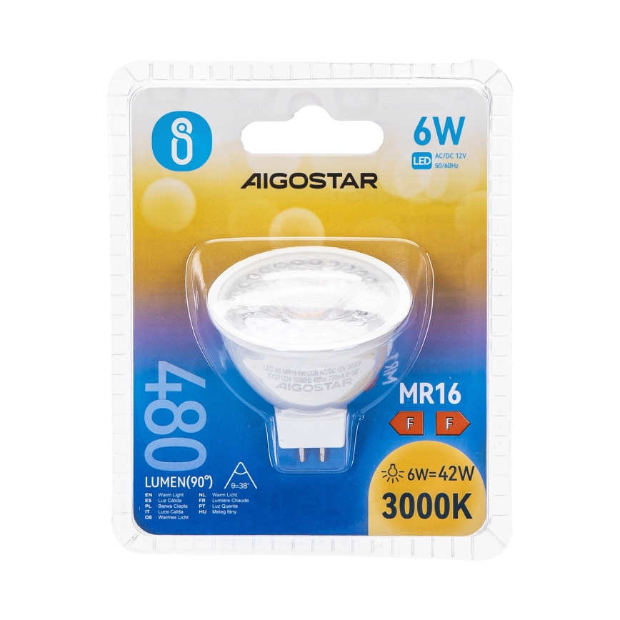 LED sijalica MR16 GU5,3/6W/12V 3000K - Aigostar