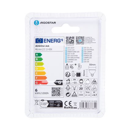 LED sijalica MR16 GU5,3/6W/12V 4000K - Aigostar