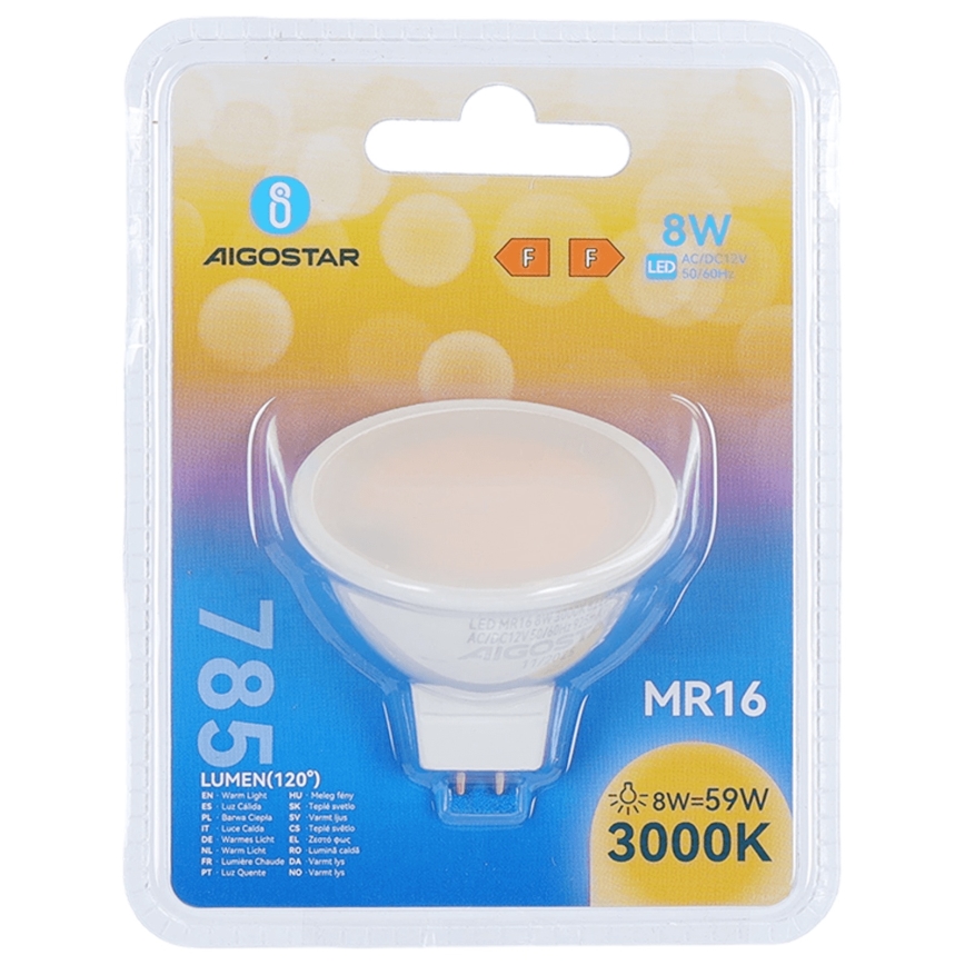 LED sijalica MR16 GU5,3/8W/12V 3000K - Aigostar