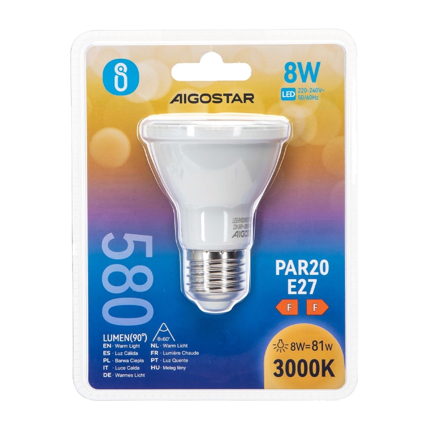 LED sijalica PAR20 E27/8W/230V 3000K - Aigostar
