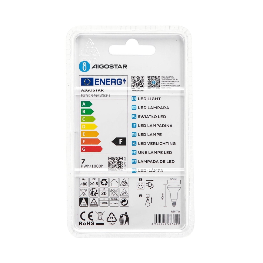 LED sijalica R50 E14/7W/230V 3000K - Aigostar