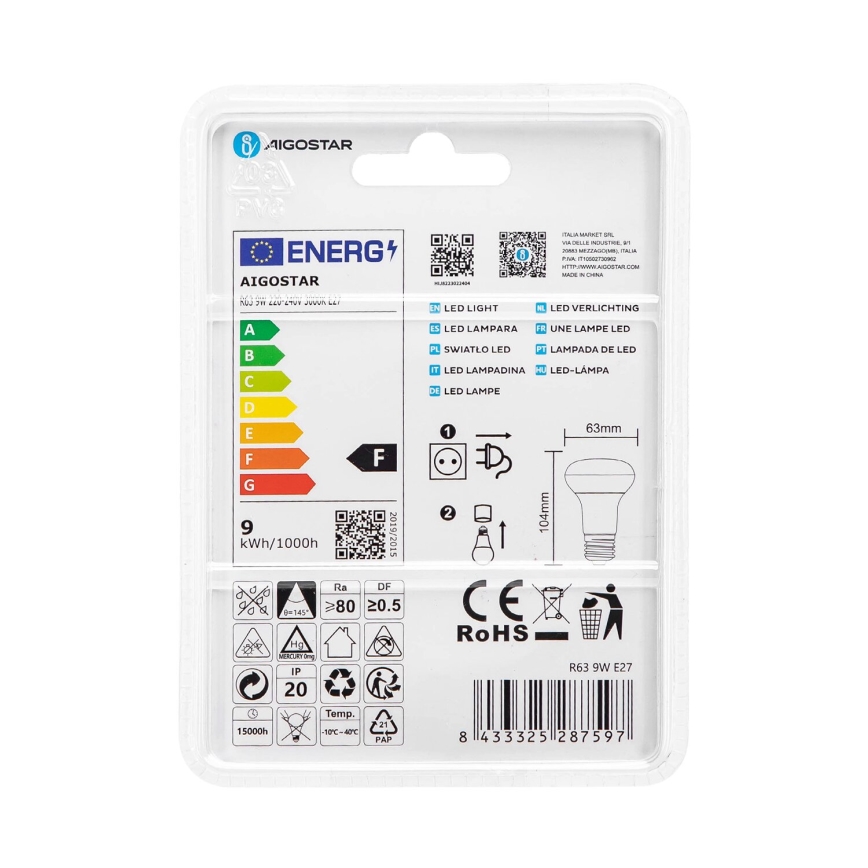 LED sijalica R63 E27/9W/230V 3000K - Aigostar