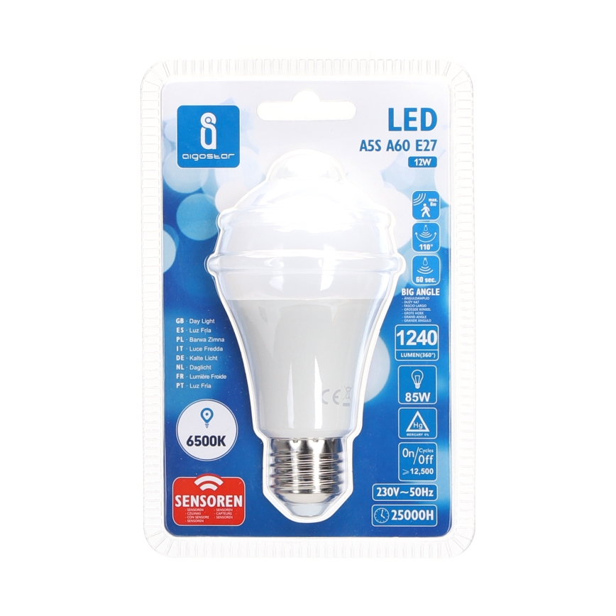 LED sijalica sa senzorom pokreta i sumraka A60 E27/12W/230V 6500K - Aigostar
